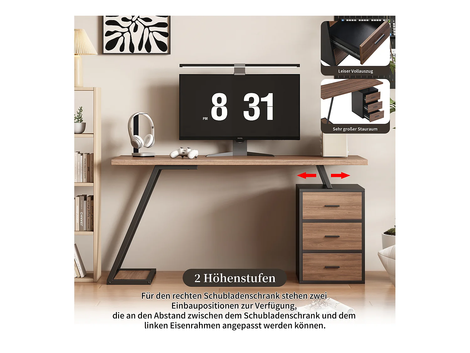 Bureau met 3 lades - 140 x 59,5 x 75 cm - industriële stijl - MDF-hout - bruin + zwart