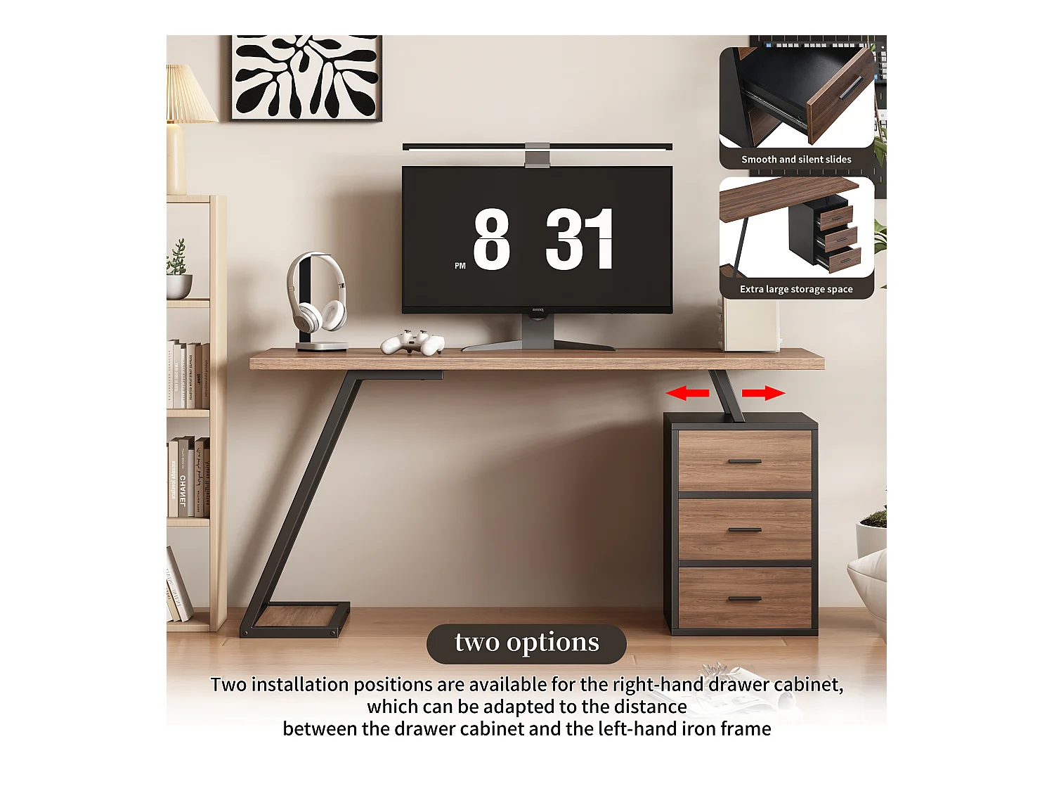Bureau met 3 lades - 140 x 59,5 x 75 cm - industriële stijl - MDF-hout - bruin + zwart