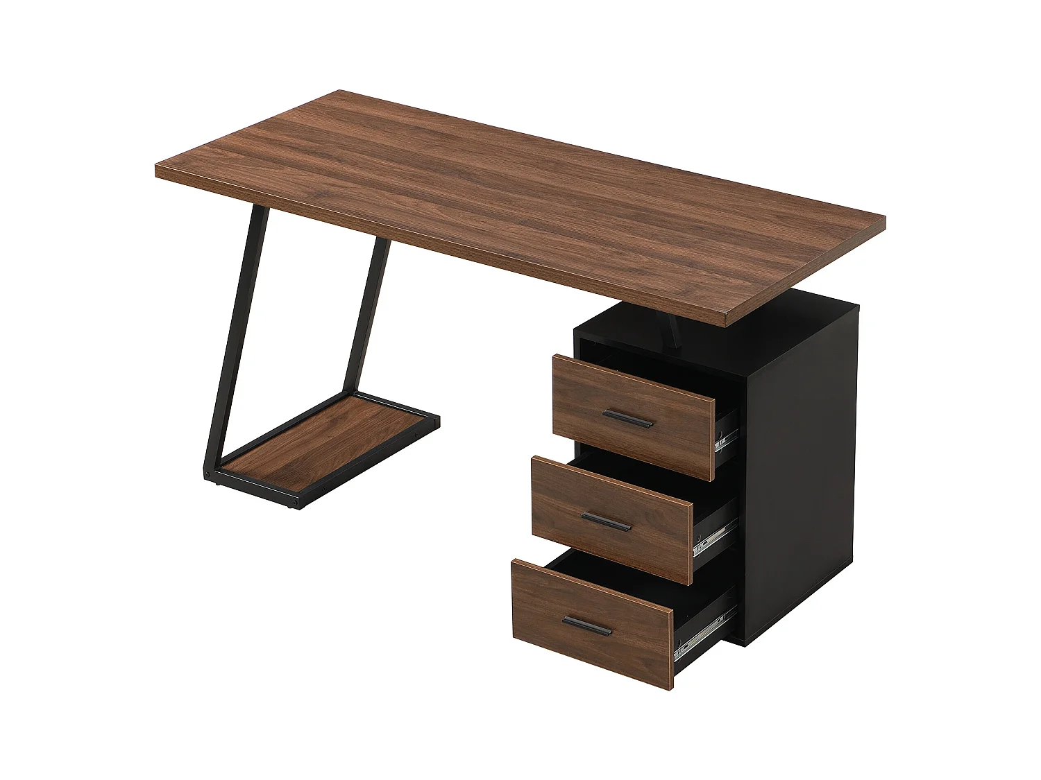 Bureau met 3 lades - 140 x 59,5 x 75 cm - industriële stijl - MDF-hout - bruin + zwart