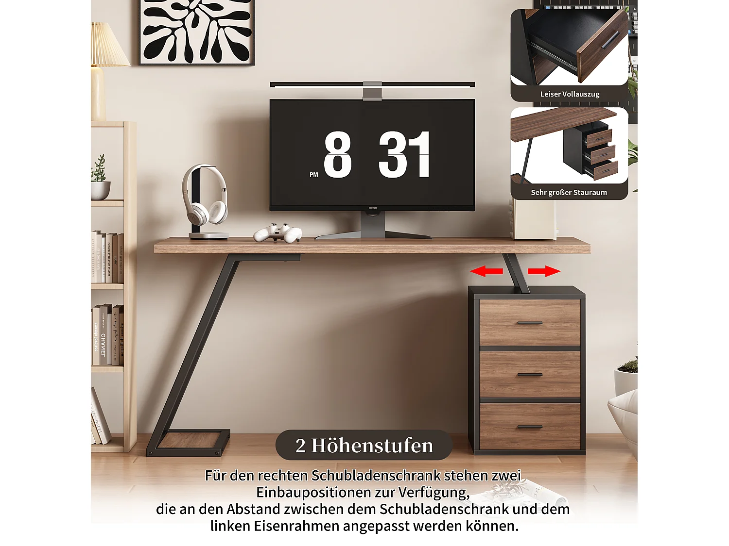 Bureau met 3 lades - 140 x 59,5 x 75 cm - industriële stijl - MDF-hout - bruin + zwart