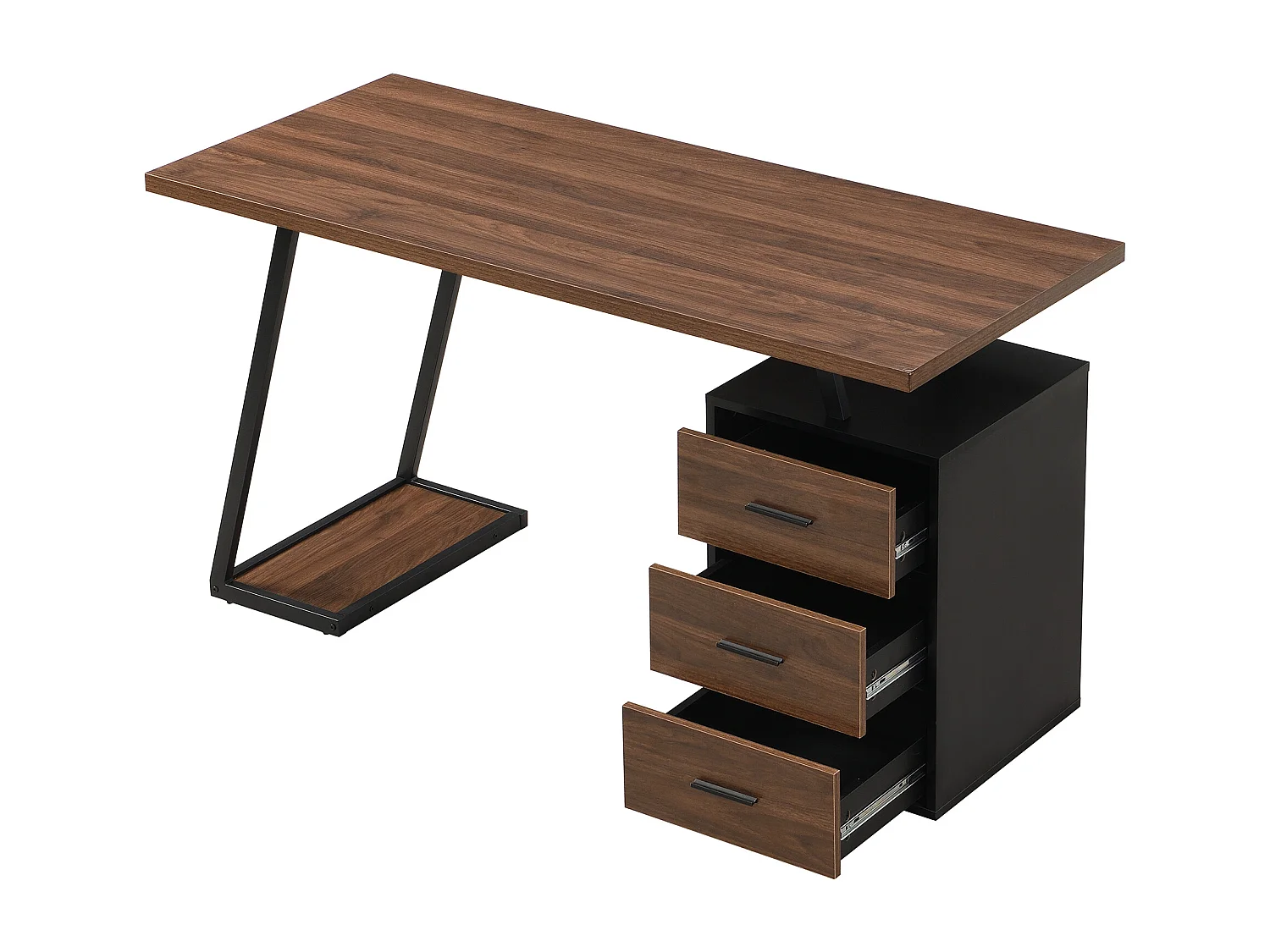 Bureau met 3 lades - 140 x 59,5 x 75 cm - industriële stijl - MDF-hout - bruin + zwart
