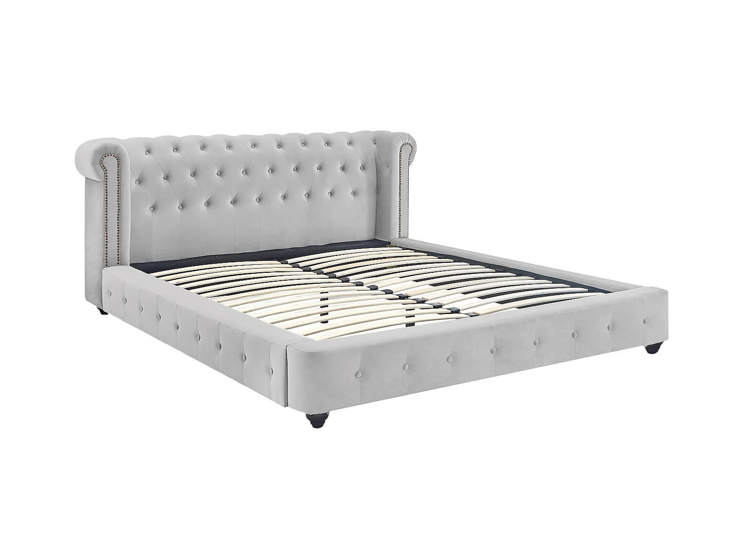 Chesterfield-Bett + Matratze - 160 x 200 cm - Samt - Hellgrau - TONGERLA