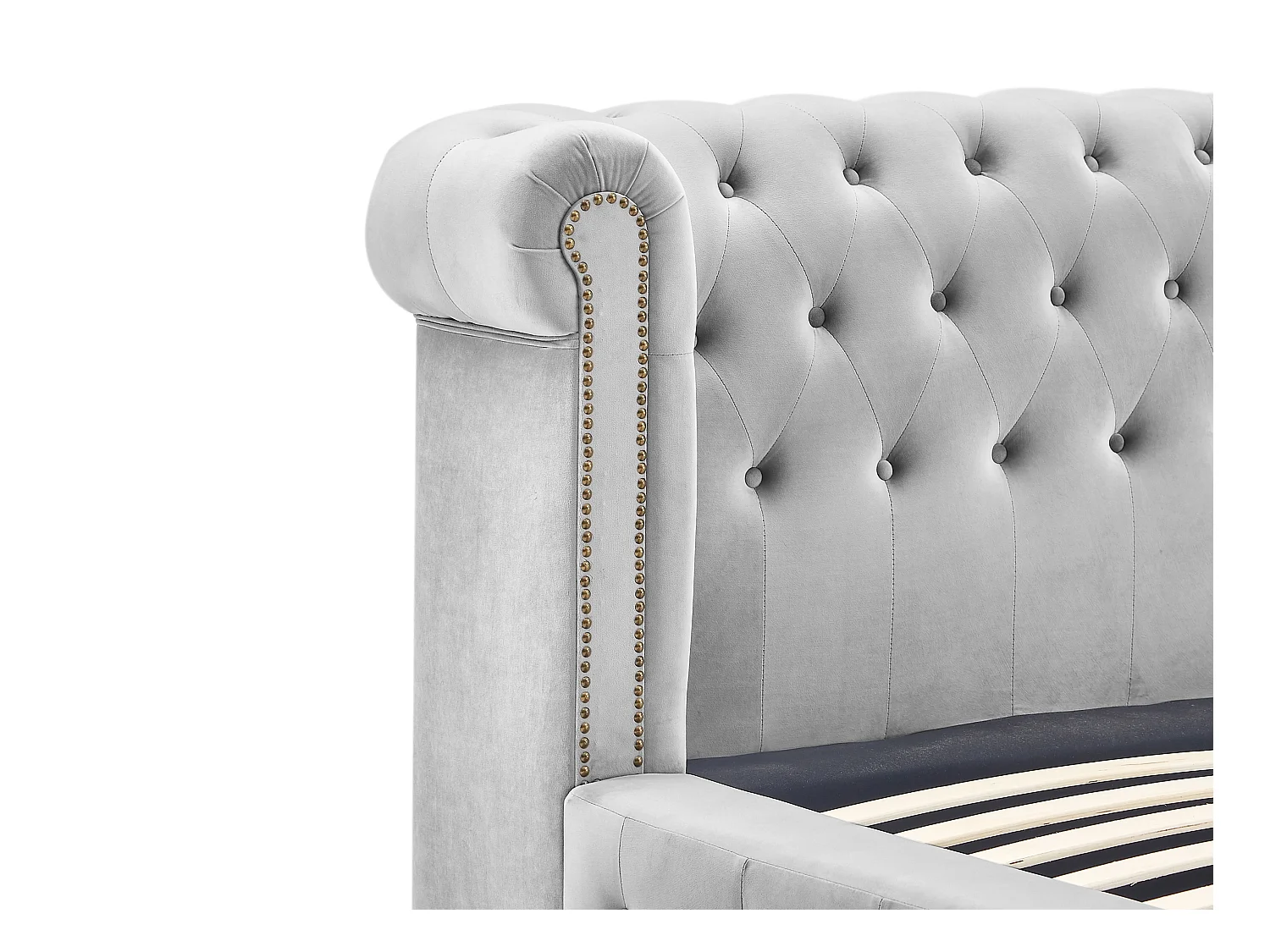 Chesterfield-seng 160 x 200 cm - Fløyel - Lysegrå + Madrass - TONGERLA