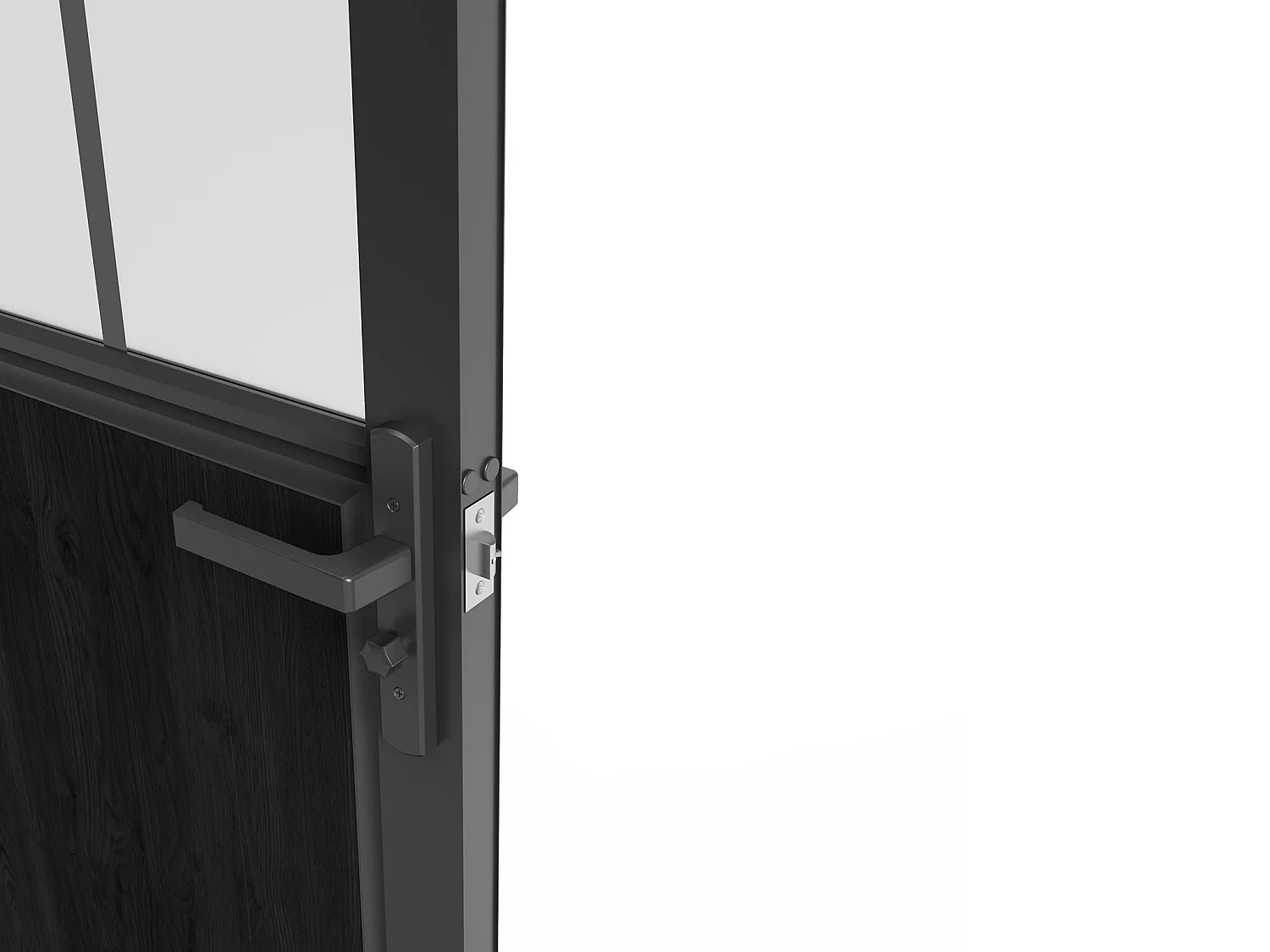 Bloc porte réversible en aluminium et verre trempé dépoli style atelier - H204 x L83 cm - Noir - ERMELO