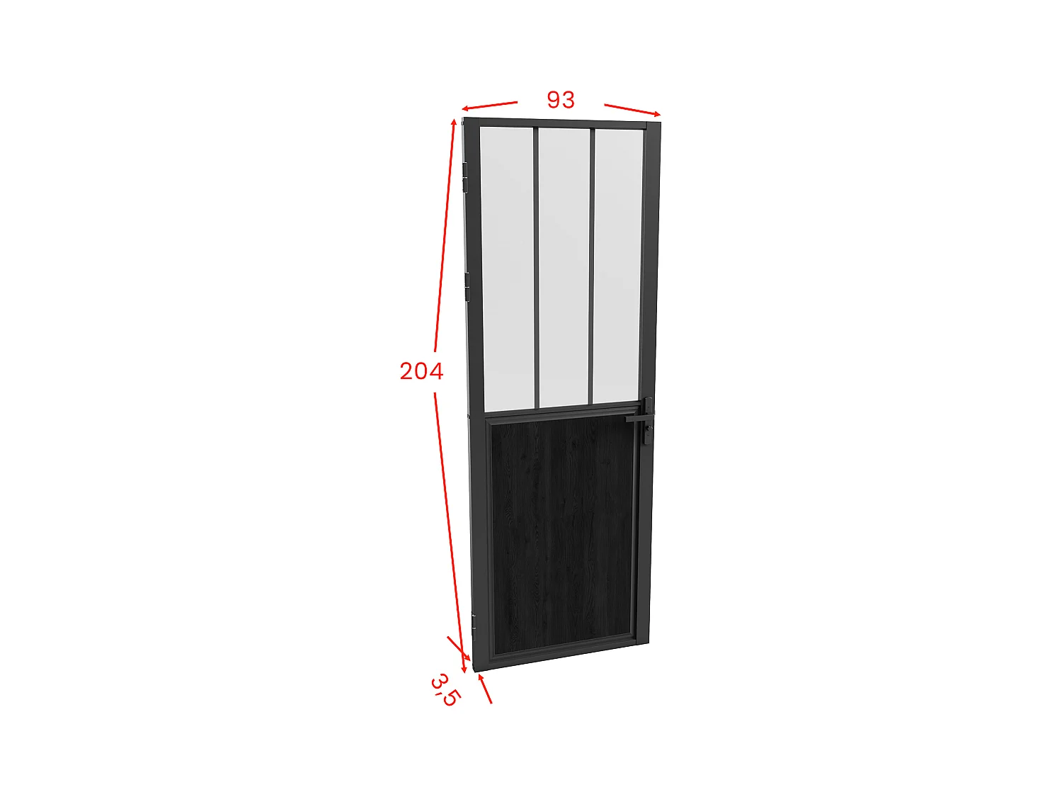 Puerta reversible de aluminio y vidrio templado esmerilado tipo taller - Alt. 204 x L93 cm - Negro - ERMELO