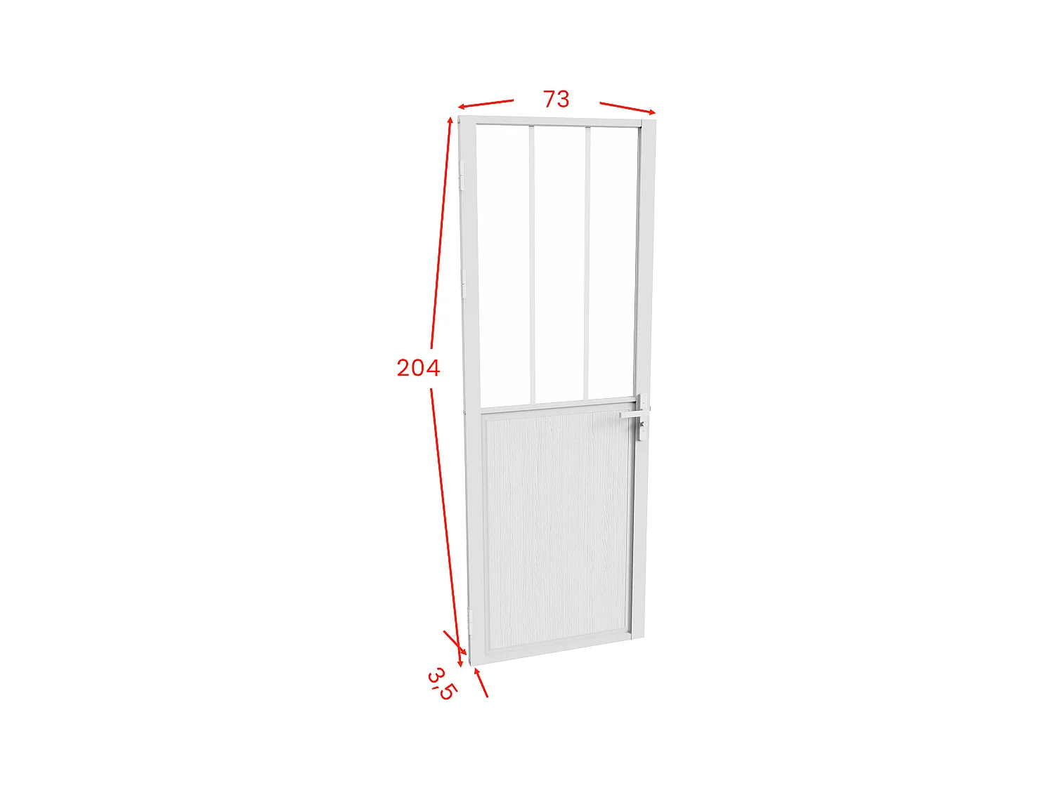 Puerta reversible de aluminio y vidrio templado tipo taller - Alt. 204 x L73 cm - Blanco - ERMELO