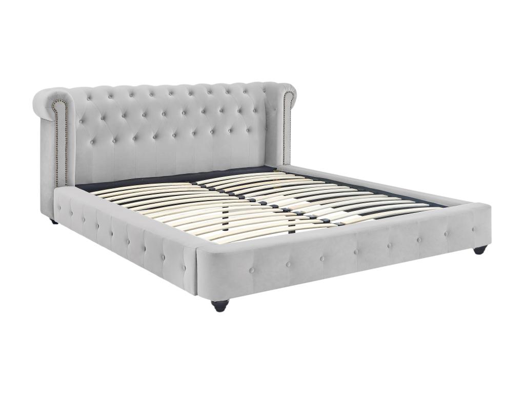 Lit chesterfield 180 x 200 cm - Velours - Gris clair + Matelas - TONGERLA