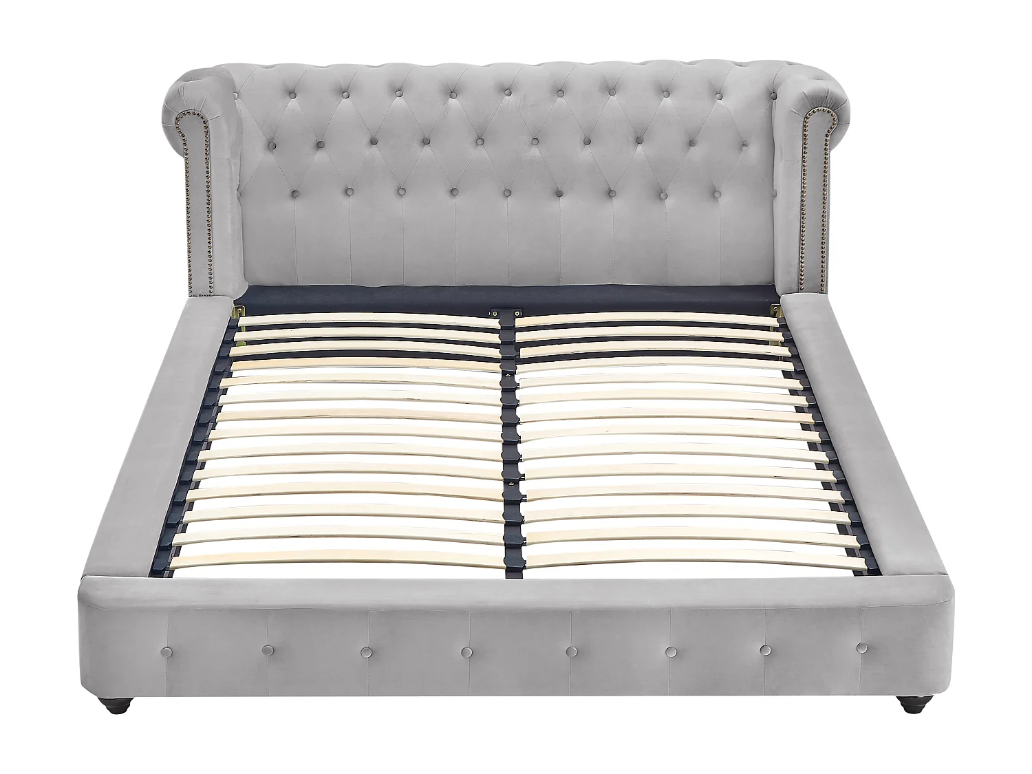 Lit chesterfield 180 x 200 cm - Velours - Gris clair + Matelas - TONGERLA