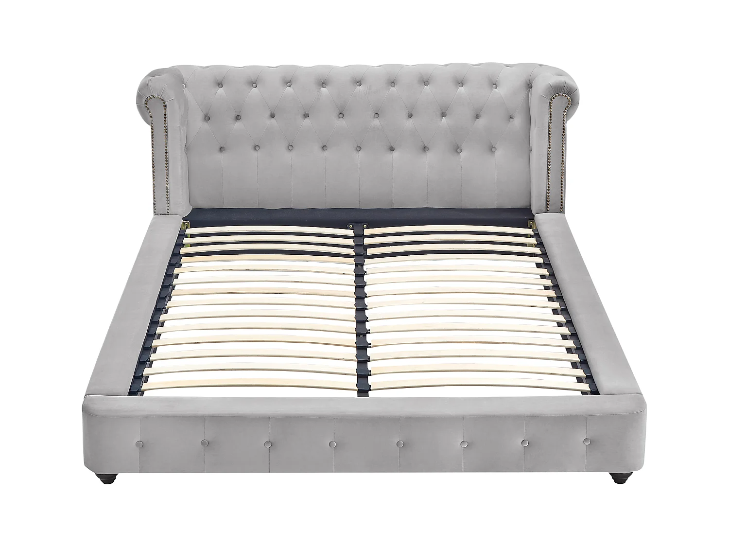 Chesterfield-Bett + Matratze - 180 x 200 cm - Samt - Hellgrau - TONGERLA