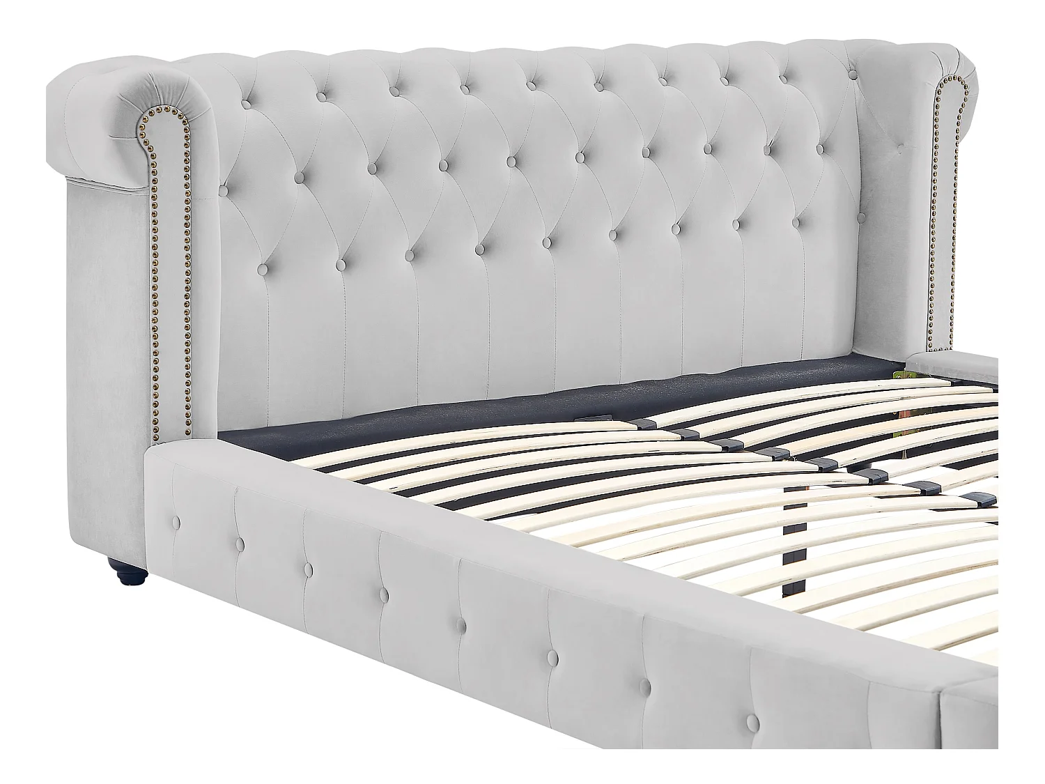 Chesterfield-Bett + Matratze - 180 x 200 cm - Samt - Hellgrau - TONGERLA