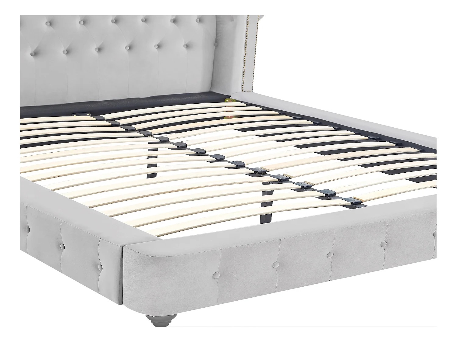 Chesterfield-Bett + Matratze - 180 x 200 cm - Samt - Hellgrau - TONGERLA