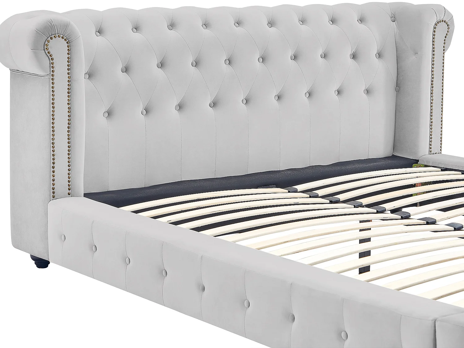 Chesterfieldbed 180 x 200 cm - Velours - Lichtgrijs + matras - TONGERLA