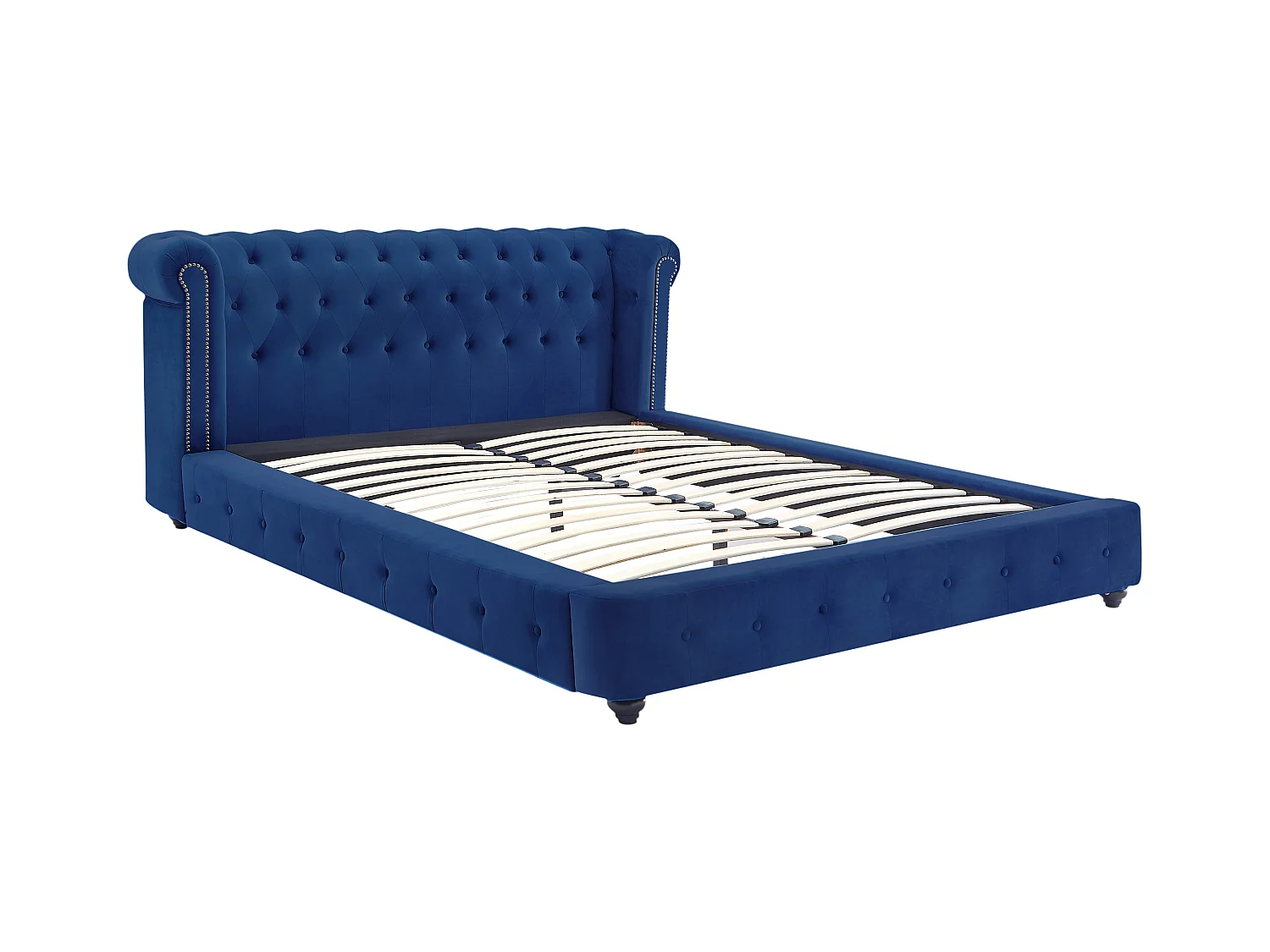 Lit chesterfield 180 x 200 cm - Velours - Bleu roi + Matelas - TONGERLA