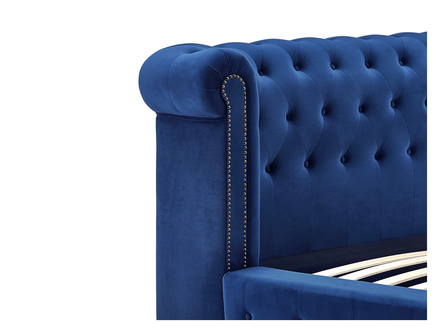 Lit chesterfield 180 x 200 cm - Velours - Bleu roi + Matelas - TONGERLA