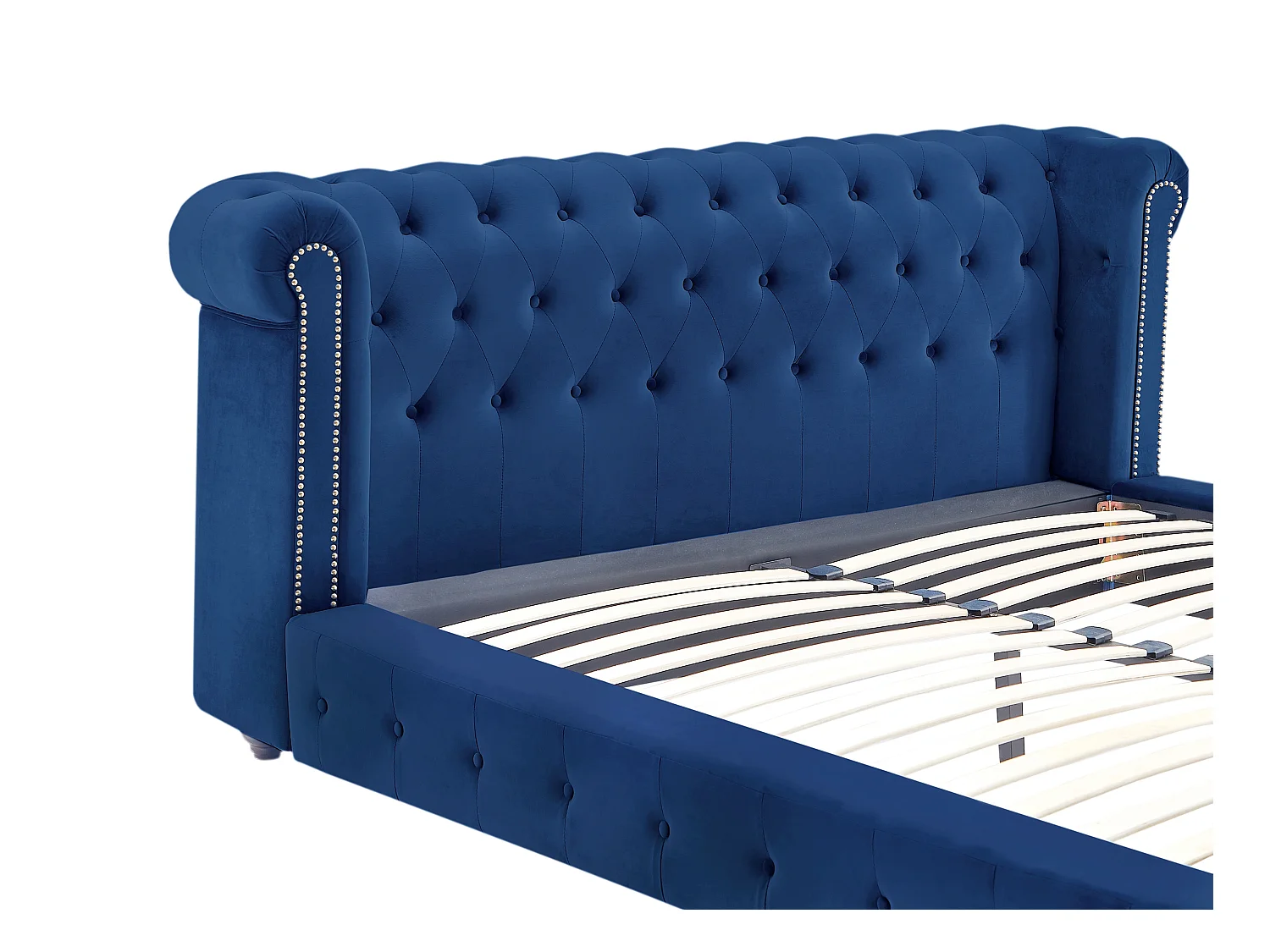 Lit chesterfield 180 x 200 cm - Velours - Bleu roi + Matelas - TONGERLA