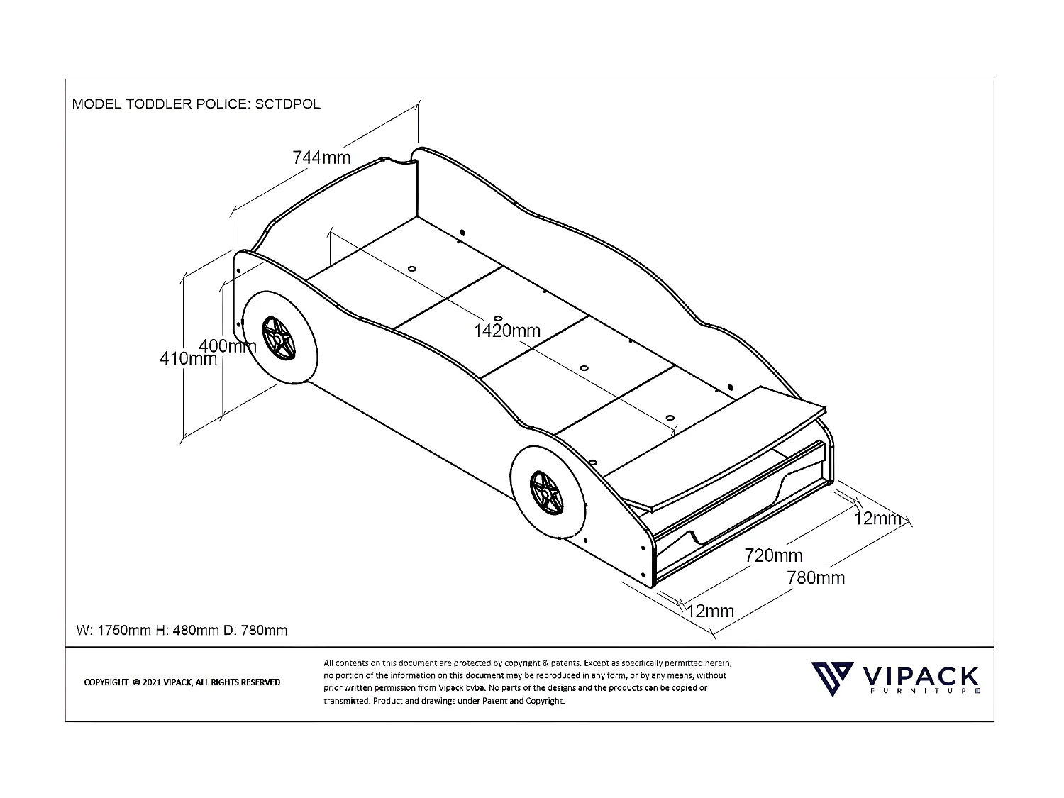 Cama de solteiro infantil AUTO KSB015 70x140 cm Azul