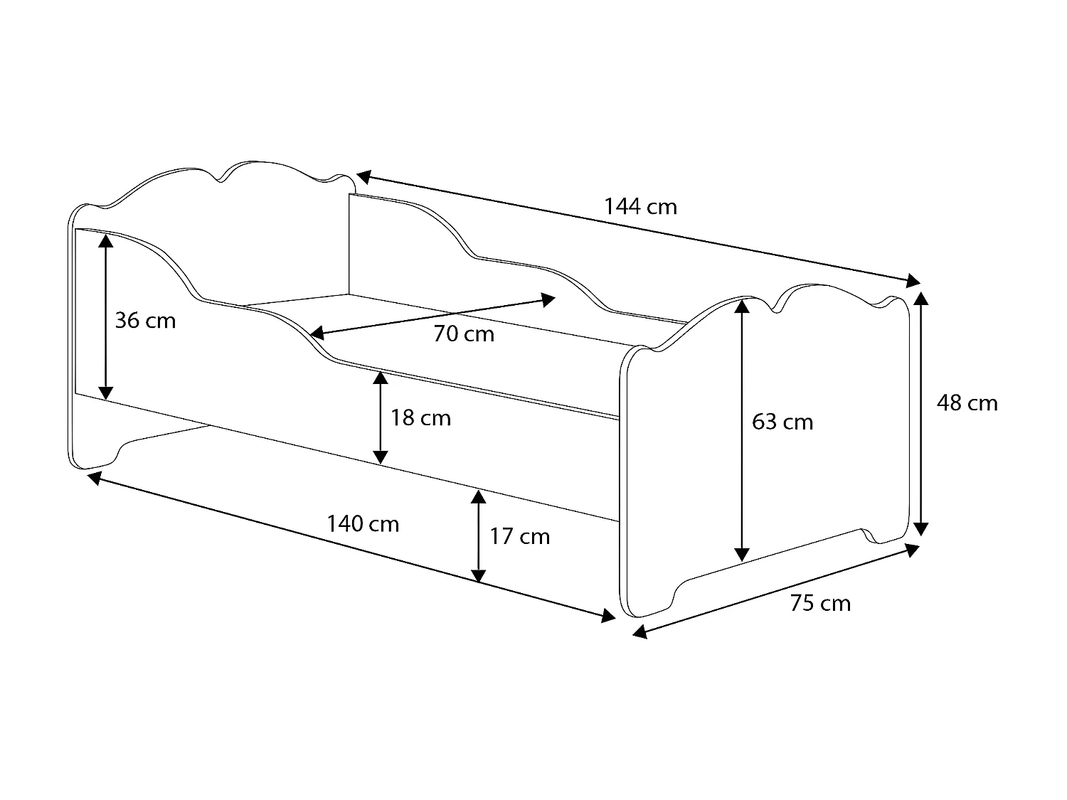 Bed ANNA KSB015 75x144x63 Wit