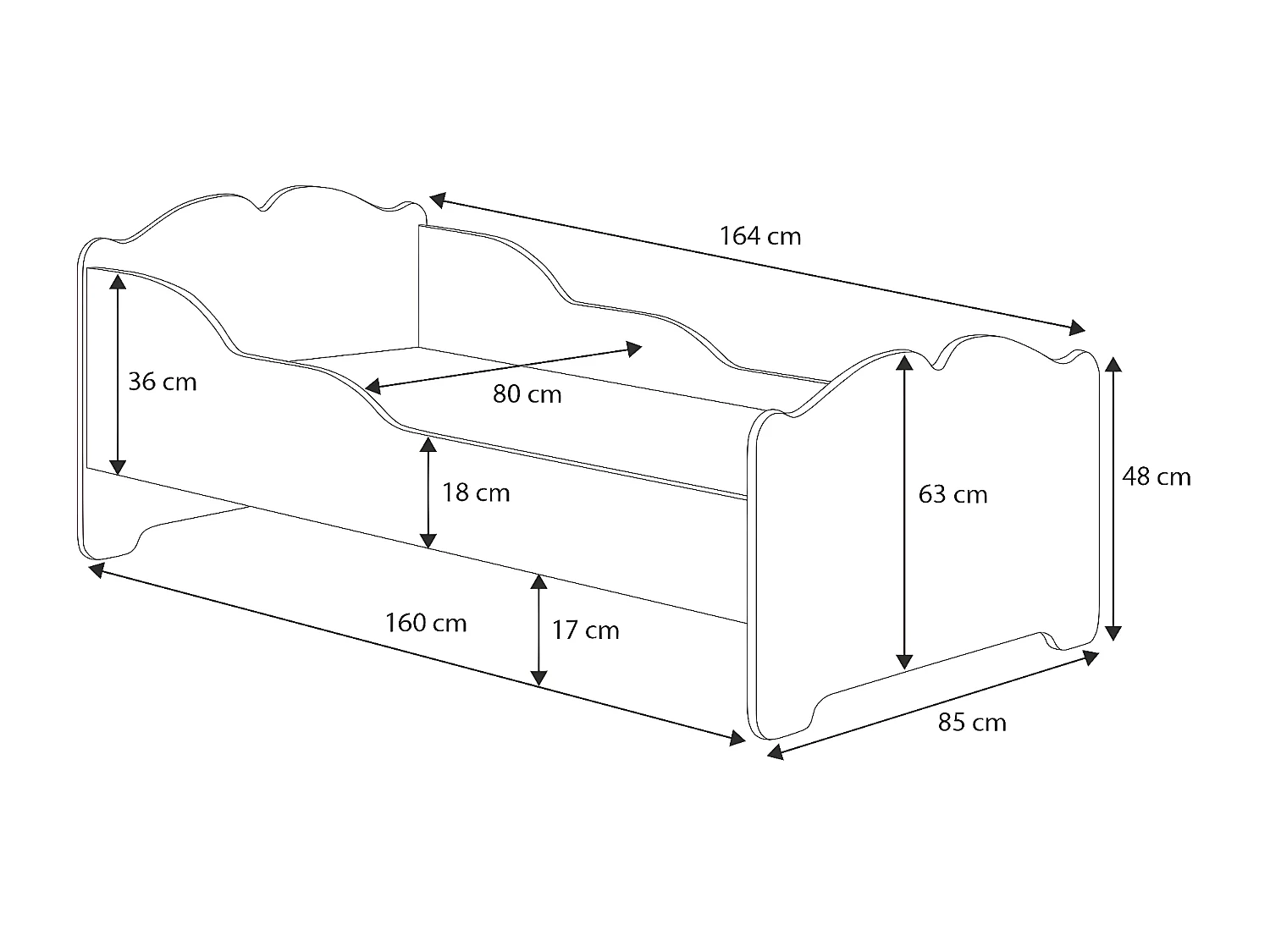 Cama de solteiro infantil ANNA KSB001 80x160 cm Branco