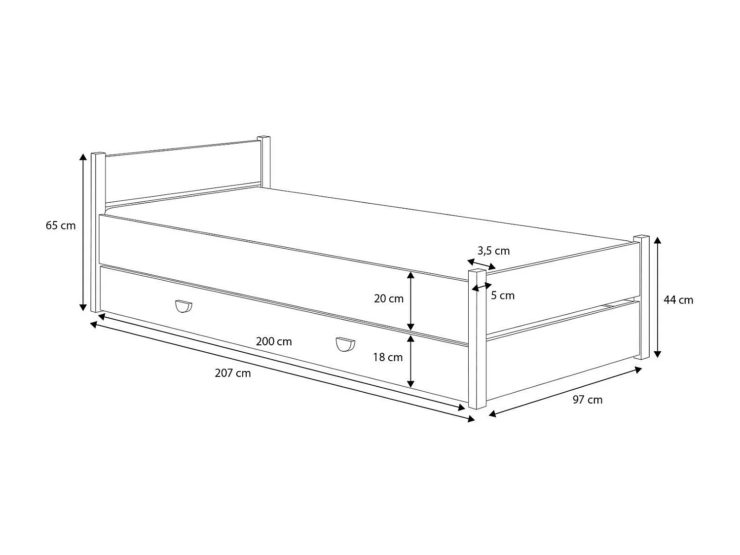 Bed MARCEL KSB005 97x207x65 Grijs