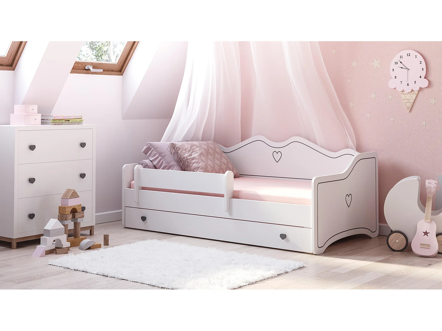 Cama de solteiro infantil YOUTH KSB002 80x180 cm Branco