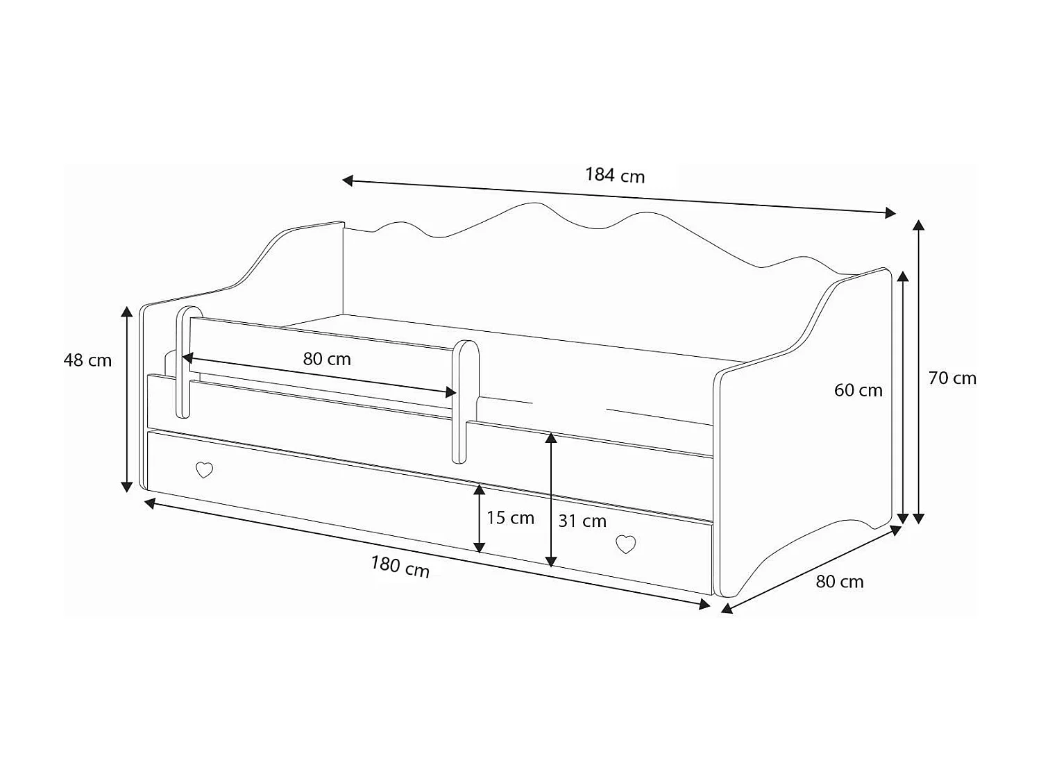 Cama de solteiro infantil YOUTH KSB002 80x180 cm Branco
