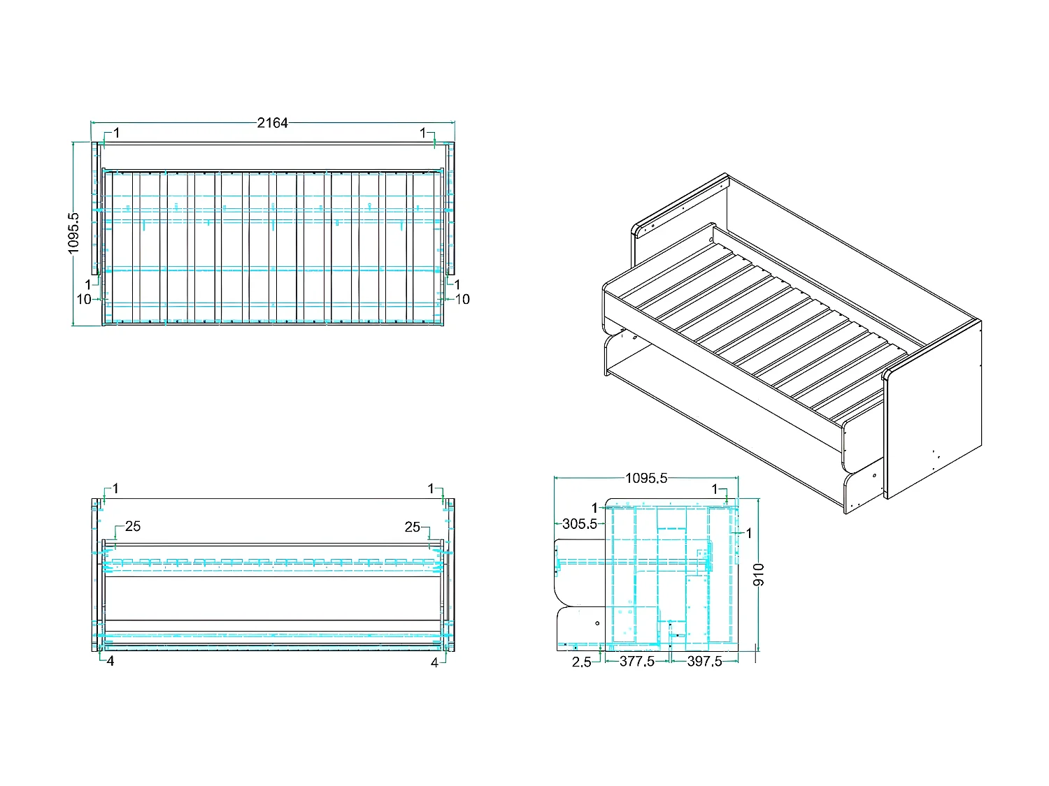 Bed DENVER KSB005 110x217x147 Wit