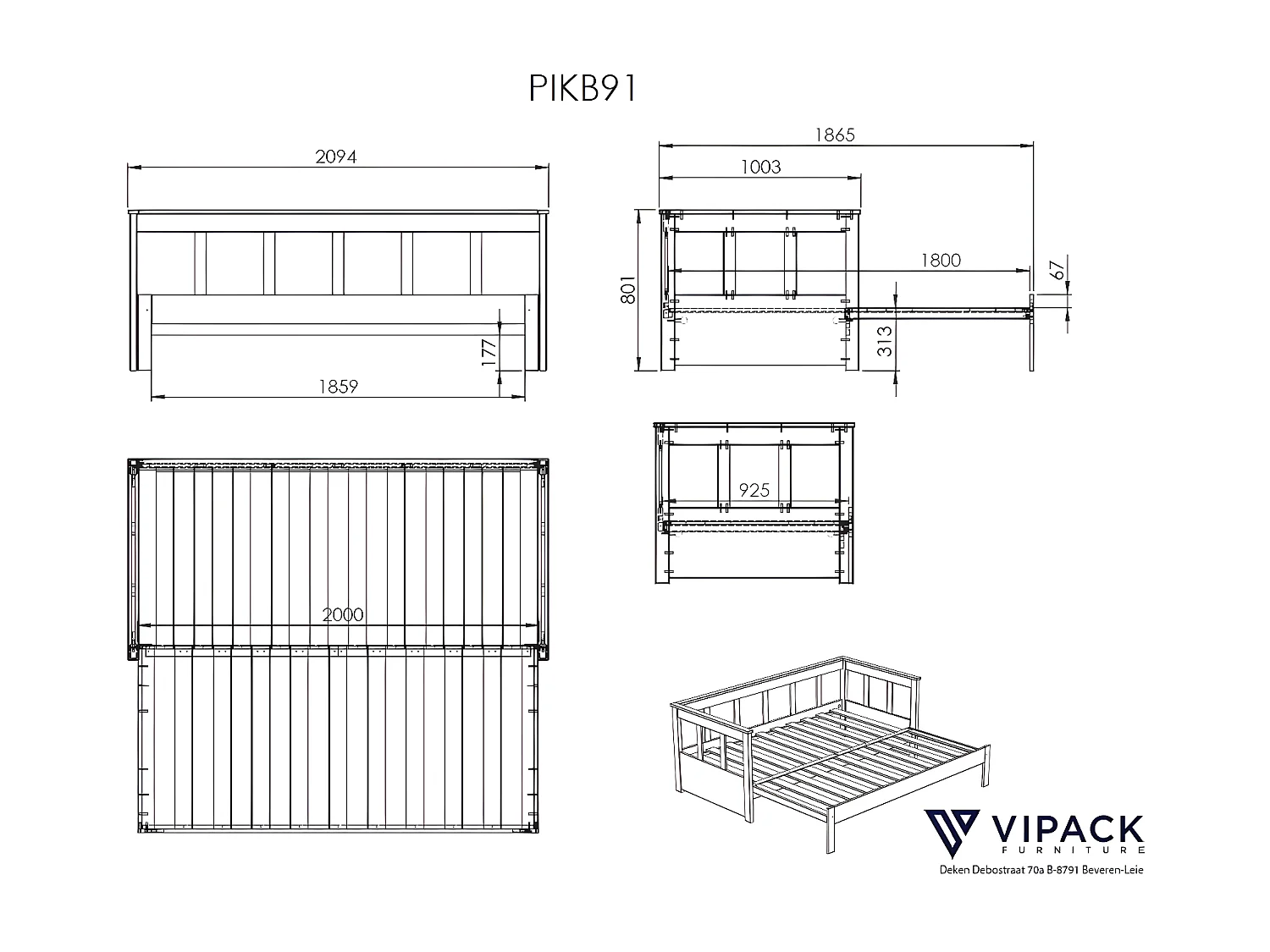 Cama de solteiro infantil PINO KSB005 90x200 cm Branco