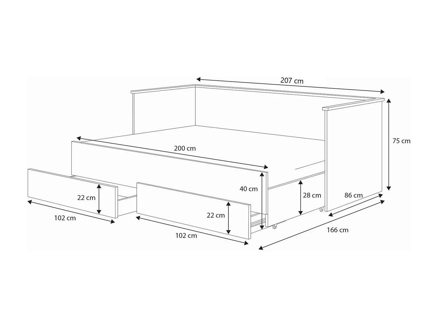 Letto Singolo HELIOS KSB003 86x205x75 Grigio
