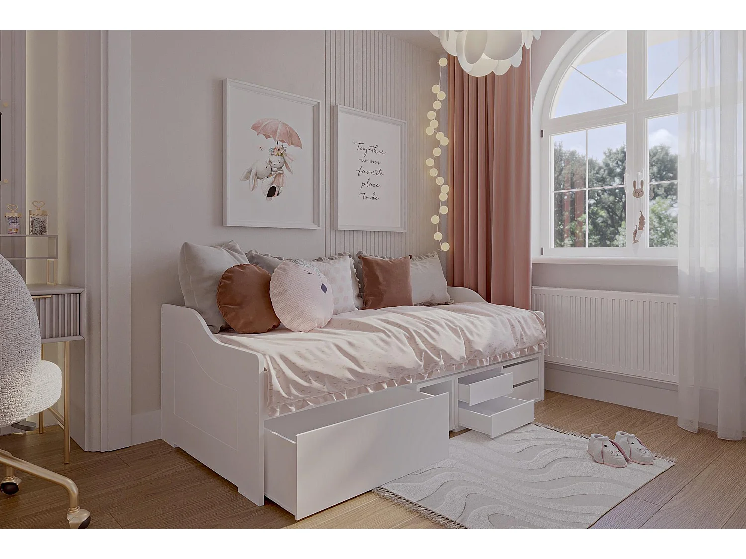 Cama de solteiro infantil ELIOT KSB005 90x200 cm Branco