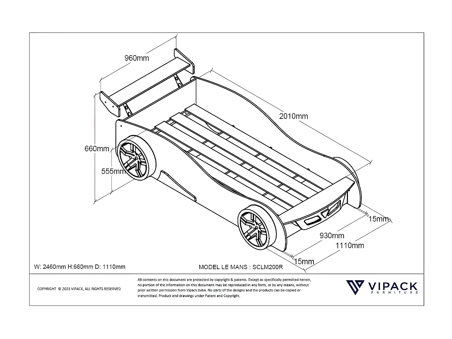 Lit Enfant AUTO KSB005 111x247x66 Rouge