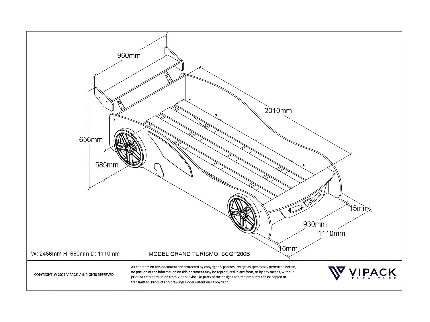 Lit Enfant AUTO KSB005 111x247x66 Bleu