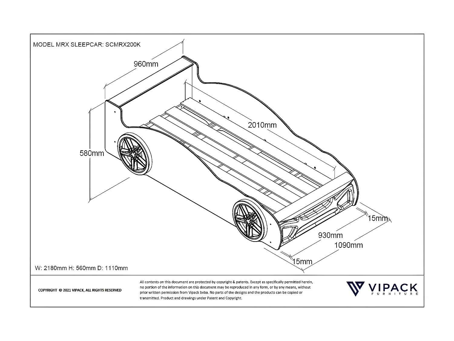Bed AUTO KSB005 111x218x56 Zwart