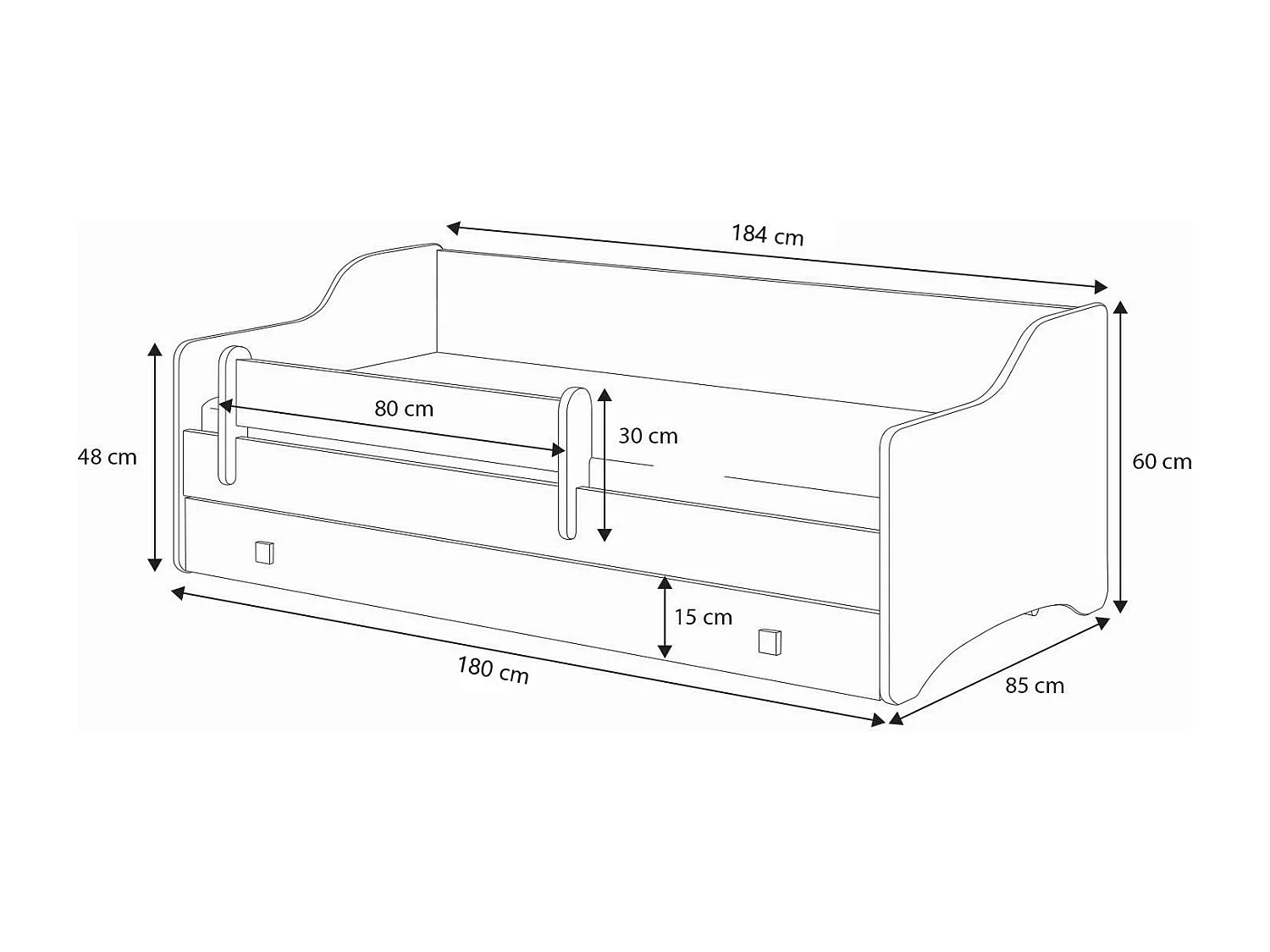 Cama de solteiro infantil YOUTH KSB001 80x160 cm Branco