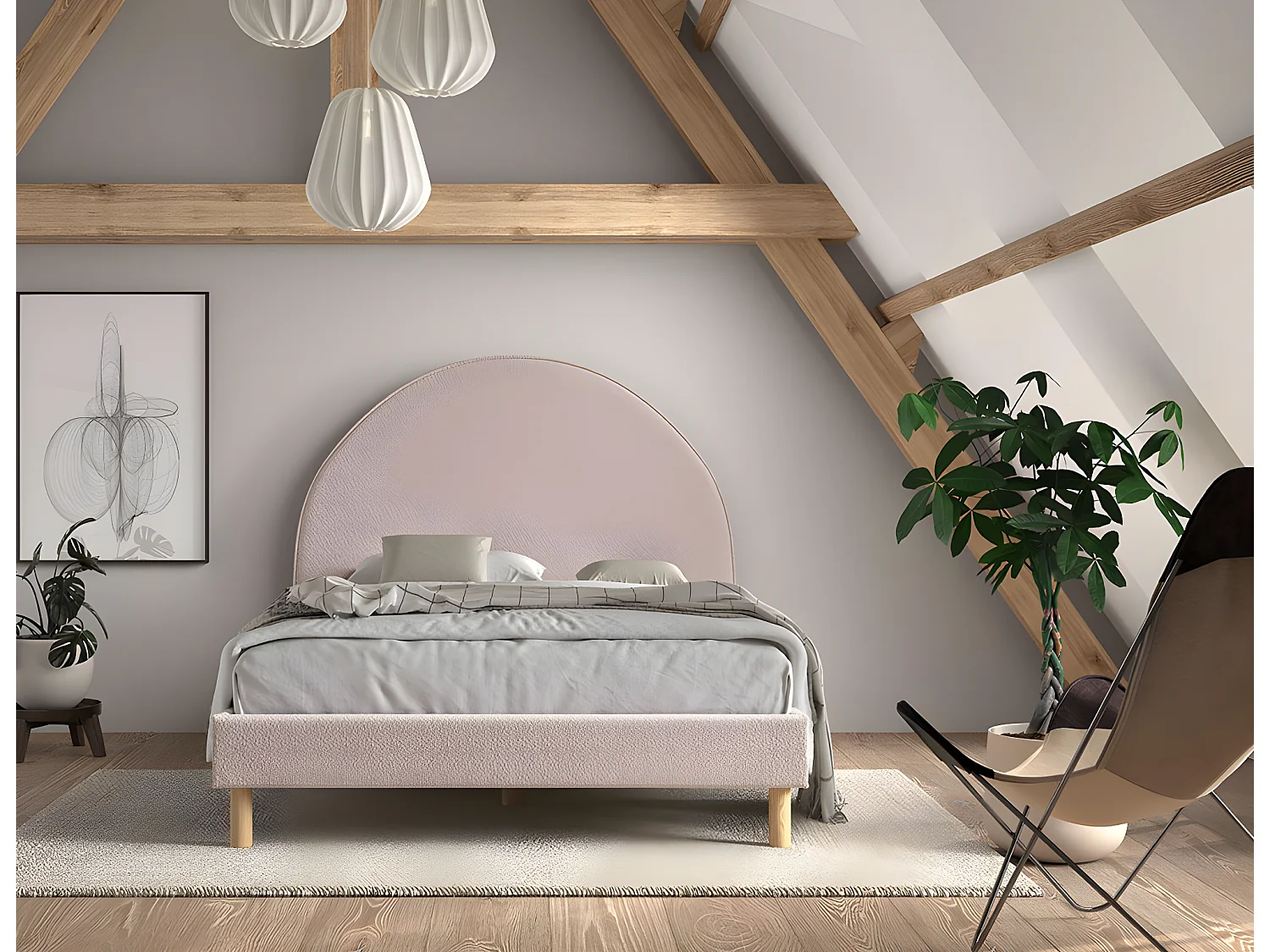 Estrutura cama MOON BF009 140x200 cm Rosa