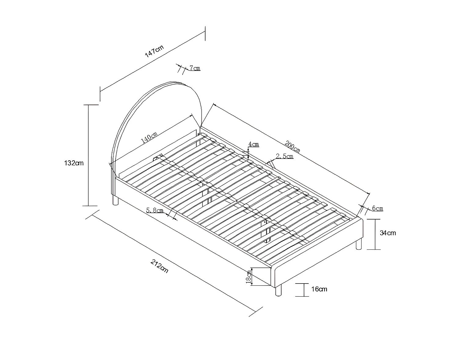 Estrutura cama MOON BF009 140x200 cm Rosa