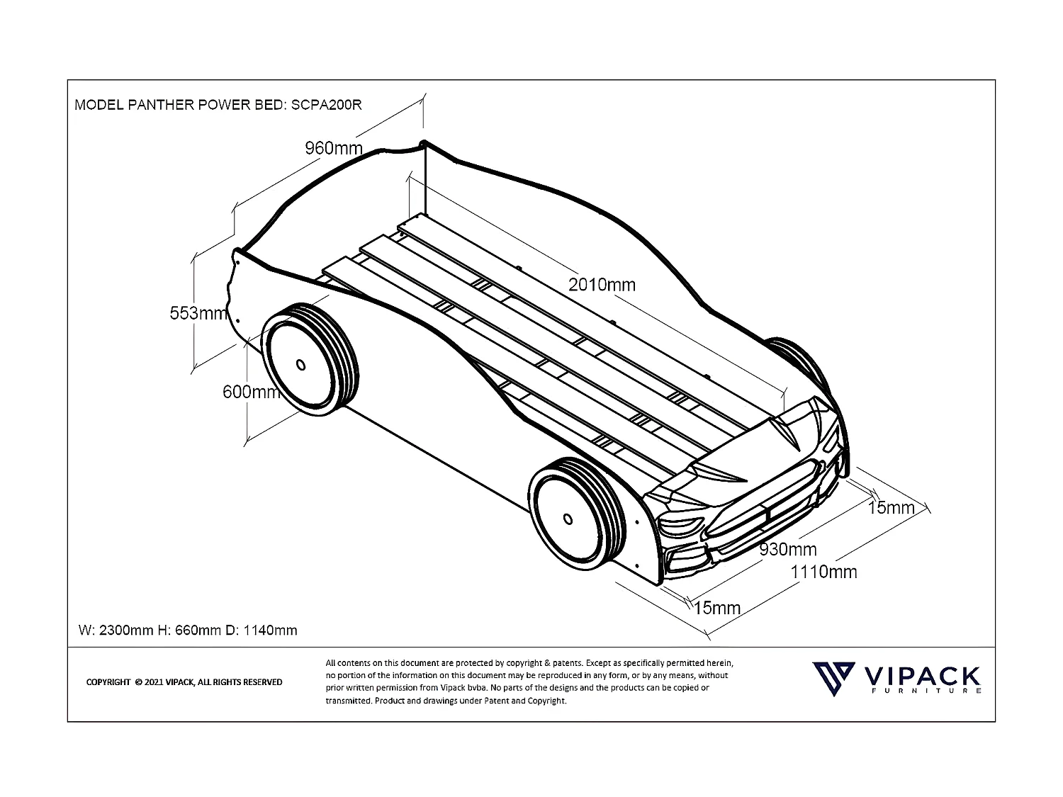 Letto Singolo AUTO KSB005 111x227x60 Rosso