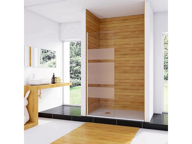 Box Doccia Walk In 70x190cm Parete Fissa in Vetro Temperato da 6 mm Anticalcare Multi Fasce Satinate Opache Telaio Cromo Lucido