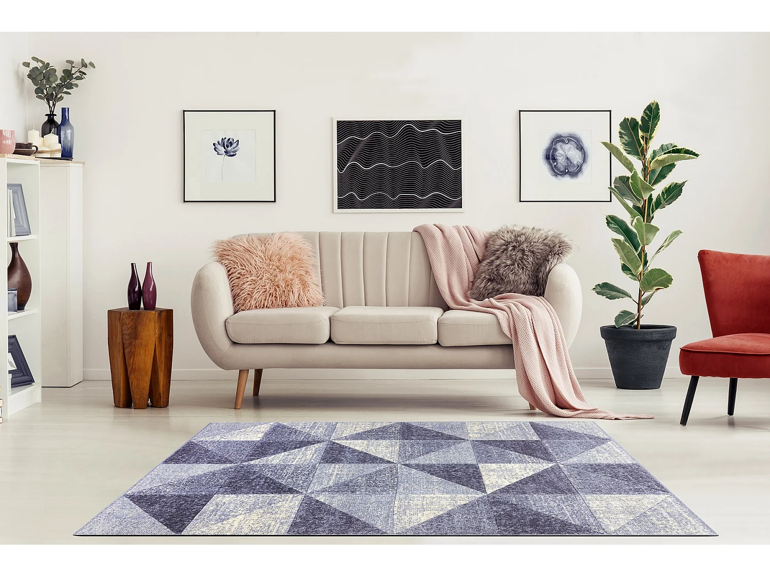 Tapis FEEL 5672/17944 Triangles beige/violet 80x150 cm