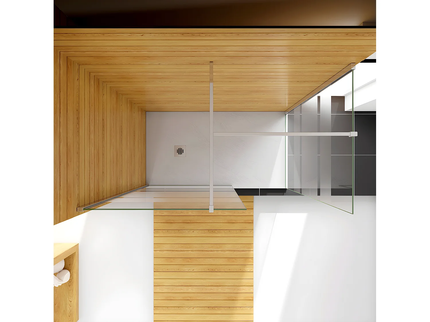 Box Doccia Angolare da Doppio Walk In (90+80)x190cm in Vetro Temperato 6mm Anticalcare Multi Fasce Satinate 2 Barre Stabilizzatrici da 140cm Cromato