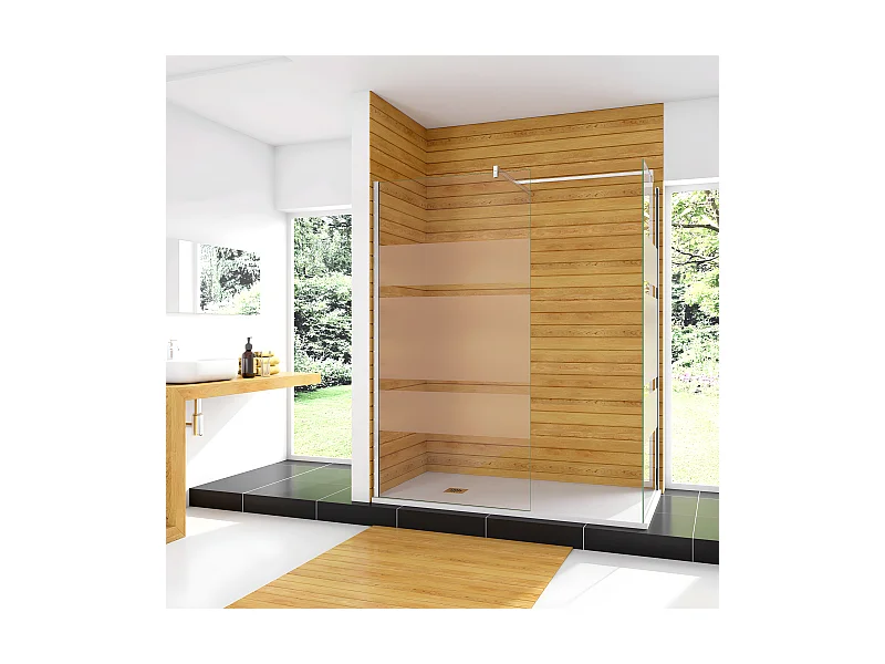 Box Doccia Angolare da Doppio Walk In (120+80)x190cm in Vetro Temperato 6mm Anticalcare Multi Fasce Satinate 2 Barre Stabilizzatrici da 90cm Cromato