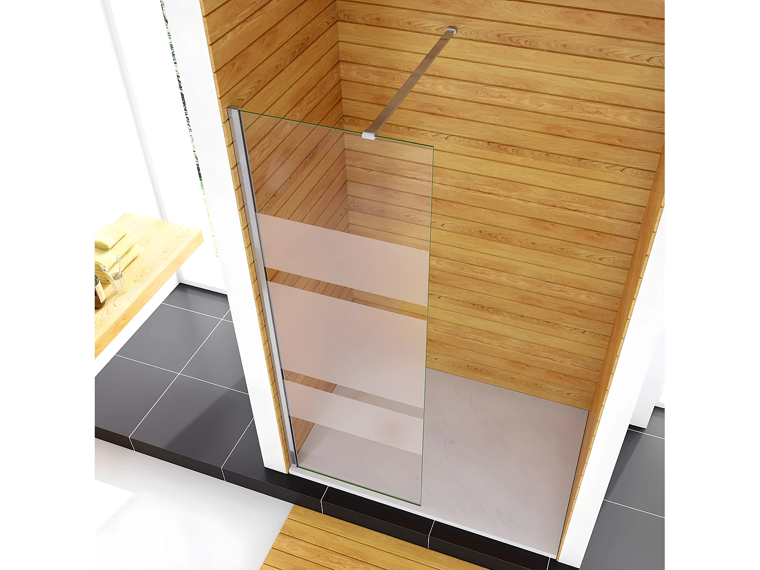 70x190cm Box Doccia Walk In Parete Fissa in Vetro Temperato 6 mm Anticalcare Multi Fasce Satinate Opache con Barra Stabilizzatrice 90cm Cromo Lucido