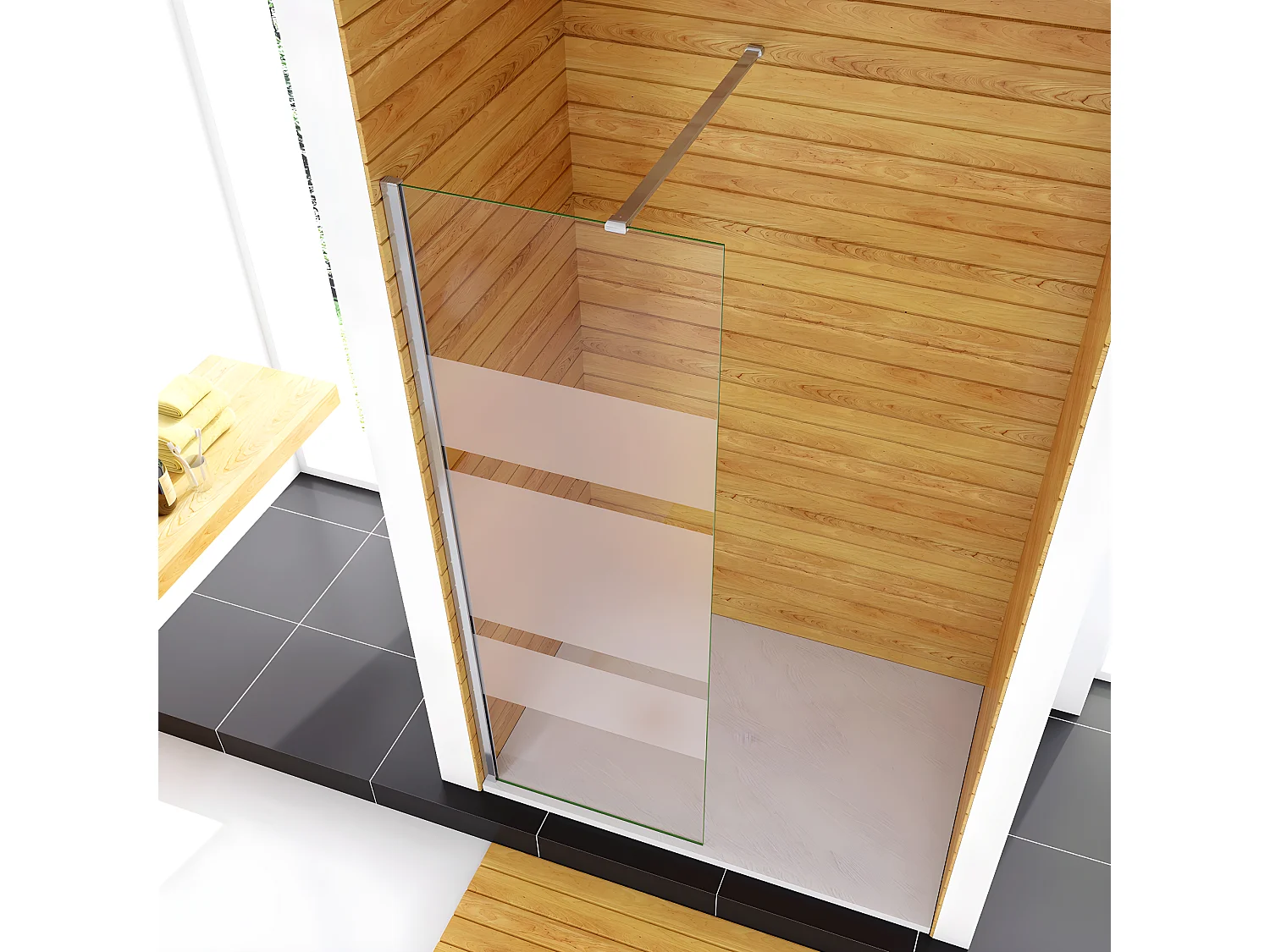 70x190cm Box Doccia Walk In Parete Fissa in Vetro Temperato 6 mm Anticalcare Multi Fasce Satinate Opache con Barra Stabilizzatrice 140cm Cromo Lucido