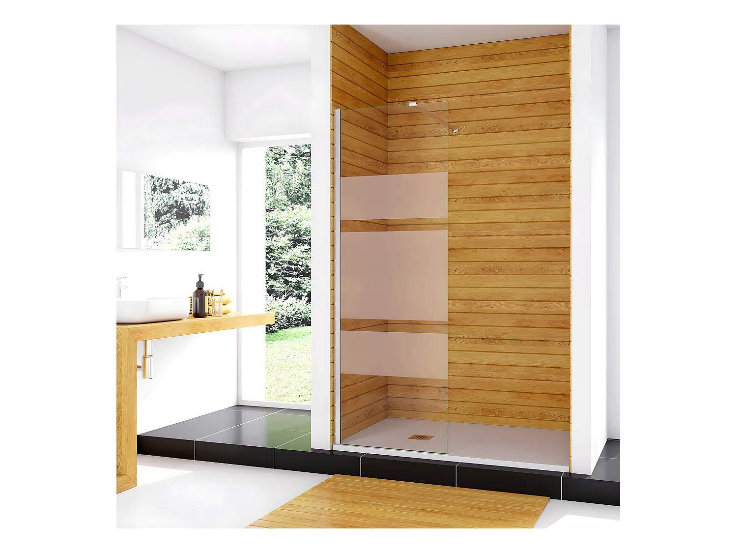 70x190cm Box Doccia Walk In Parete Fissa in Vetro Temperato 6 mm Anticalcare Multi Fasce Satinate Opache con Barra Stabilizzatrice 140cm Cromo Lucido
