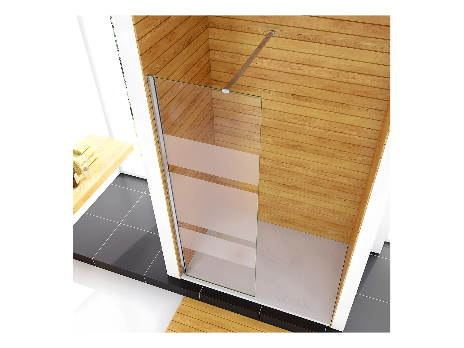 70x190cm Box Doccia Walk In Parete Fissa in Vetro Temperato 6 mm Anticalcare Multi Fasce Satinate Opache con Barra Stabilizzatrice 140cm Cromo Lucido