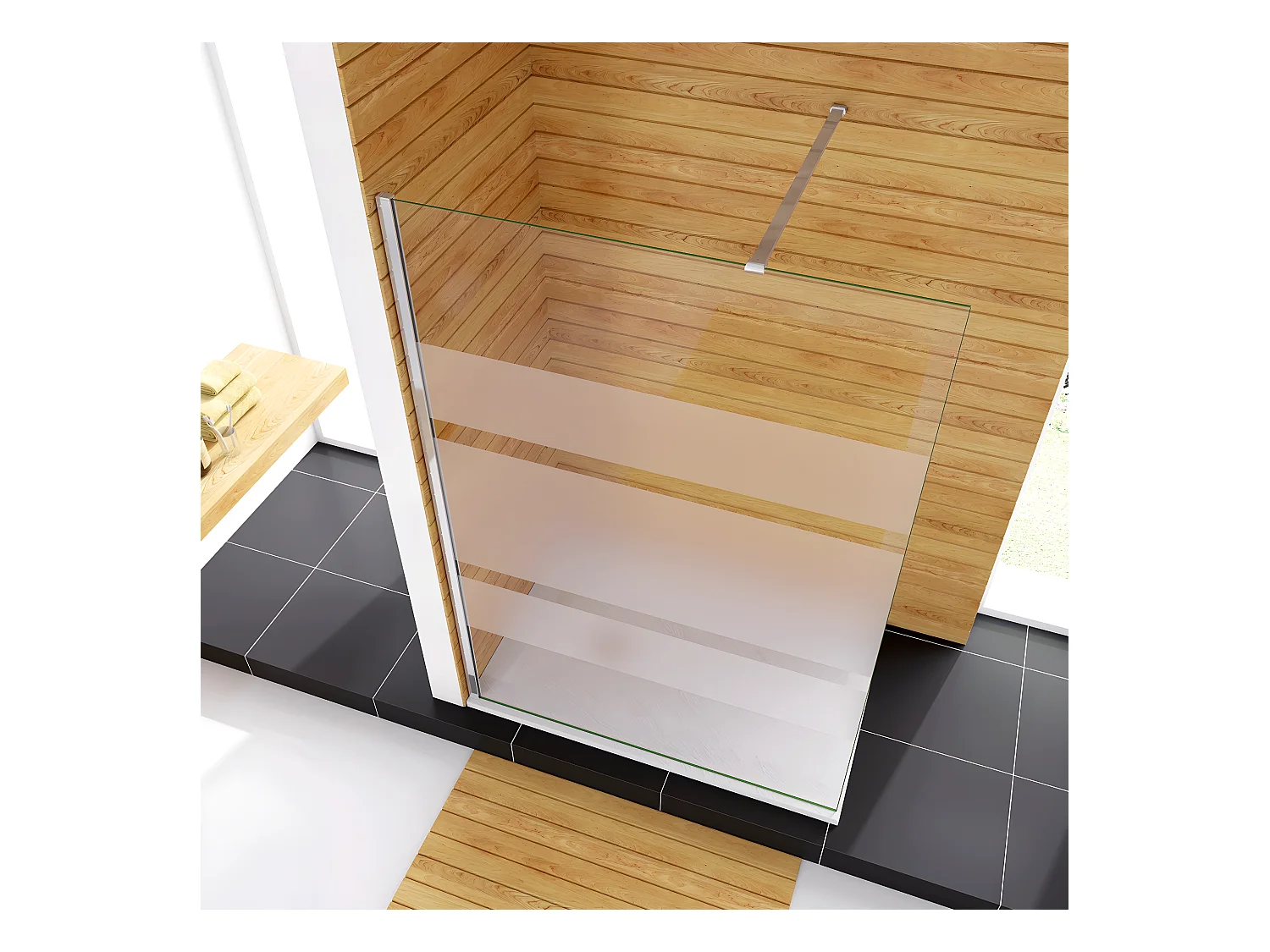 70x190cm Box Doccia Walk In Parete Fissa in Vetro Temperato 6 mm Anticalcare Multi Fasce Satinate Opache con Barra Stabilizzatrice 140cm Cromo Lucido