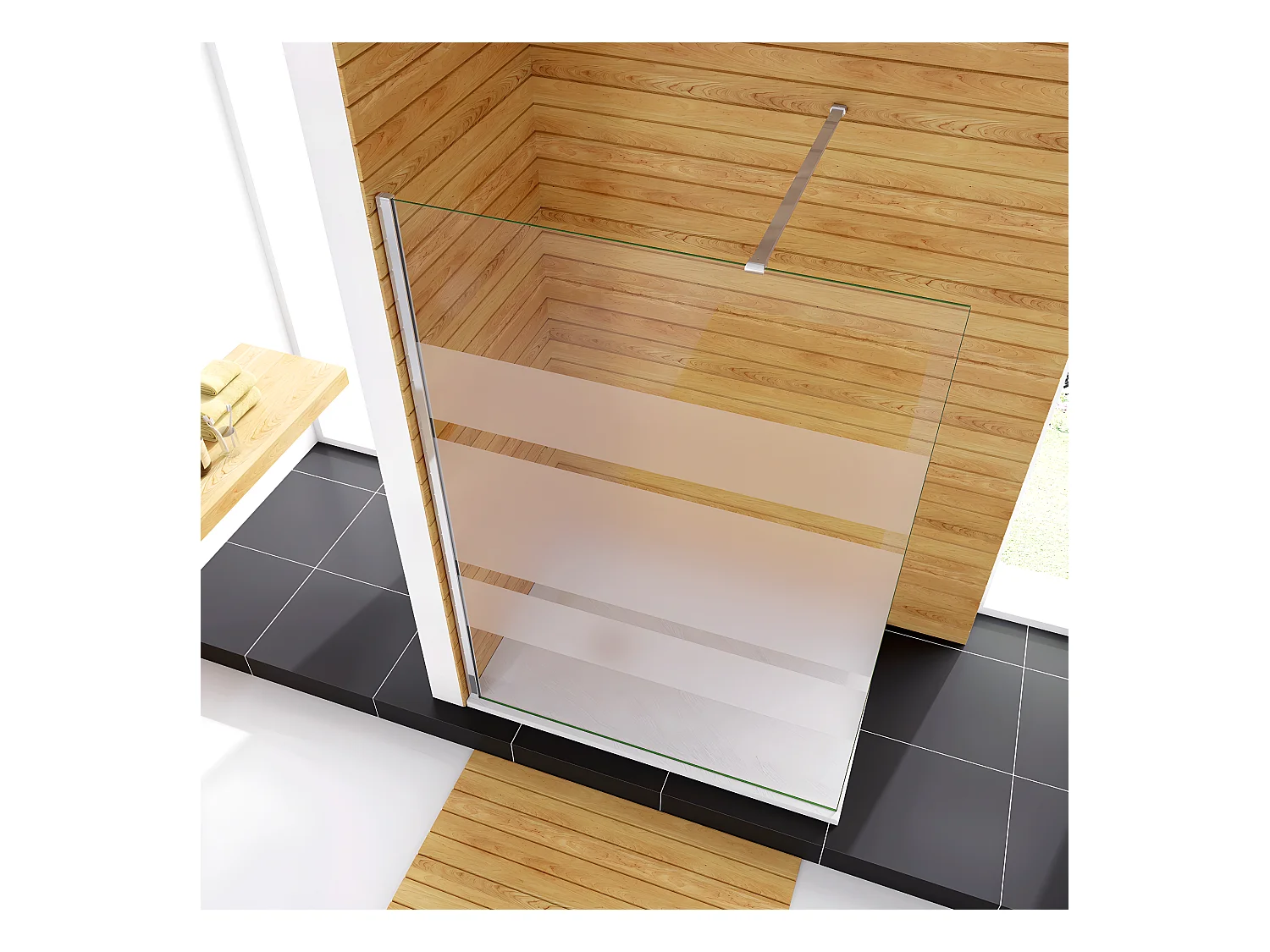 70x190cm Box Doccia Walk In Parete Fissa in Vetro Temperato 6 mm Anticalcare Multi Fasce Satinate Opache con Barra Stabilizzatrice 140cm Cromo Lucido