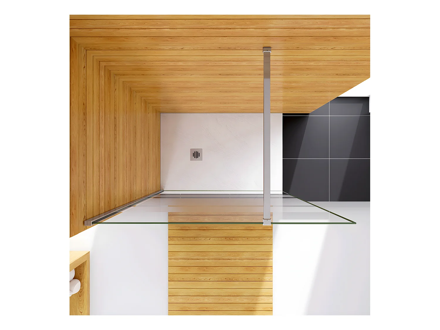 70x190cm Box Doccia Walk In Parete Fissa in Vetro Temperato 6 mm Anticalcare Multi Fasce Satinate Opache con Barra Stabilizzatrice 140cm Cromo Lucido