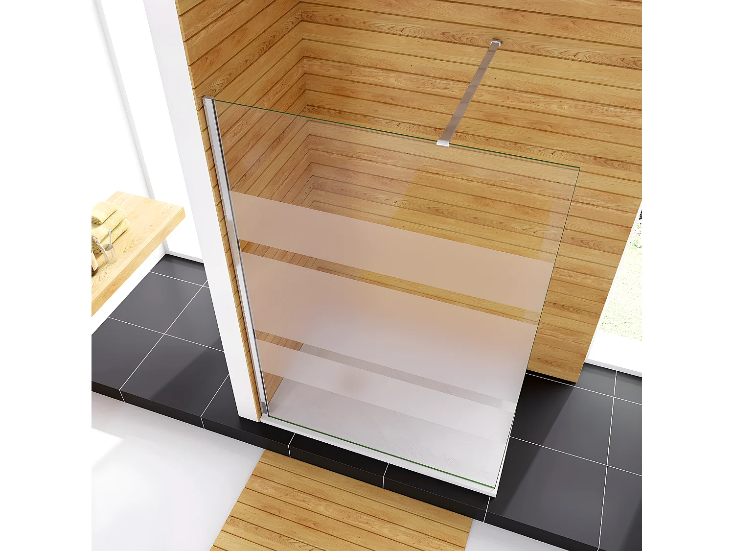 70x190cm Box Doccia Walk In Parete Fissa in Vetro Temperato 6 mm Anticalcare Multi Fasce Satinate Opache con Barra Stabilizzatrice 140cm Cromo Lucido