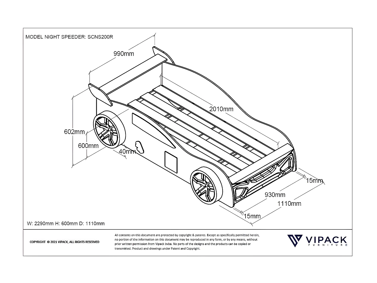 Lit Enfant AUTO KSB005 111x229x60 Rouge