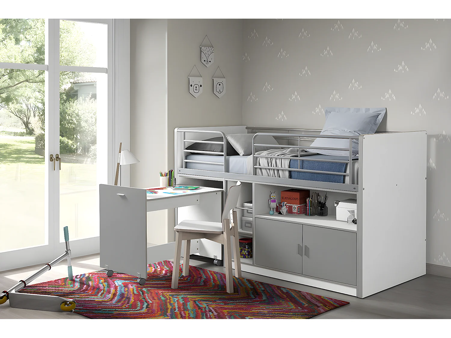 Cama de solteiro infantil BONNY KSB005 90x200 cm Cinzento
